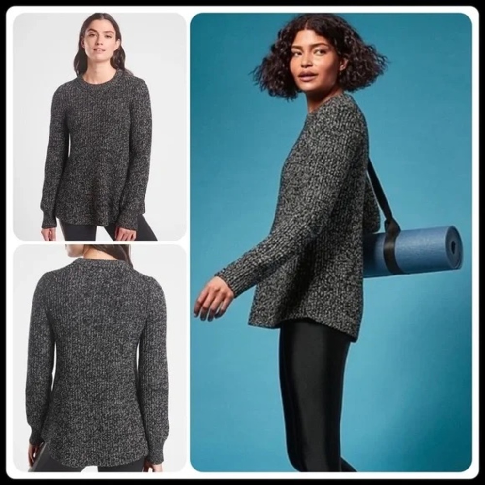 Athleta sweater Sierra wool blend‎ Crew neck black/white speckle X-Large
